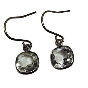 Elegant Silver Tone Faux Crystal Square Dangle Drop Earrings Fashion Jewelry